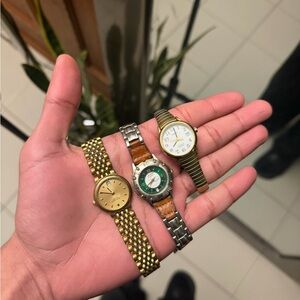 Lot of 3 Vintage Mixed Metal Watches - Gold, Silver, Green Dial